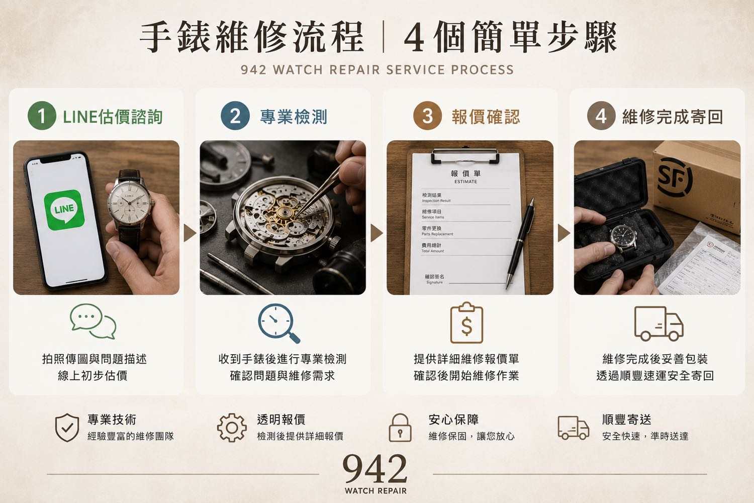 手錶維修四步驟流程:諮詢檢測報價取件